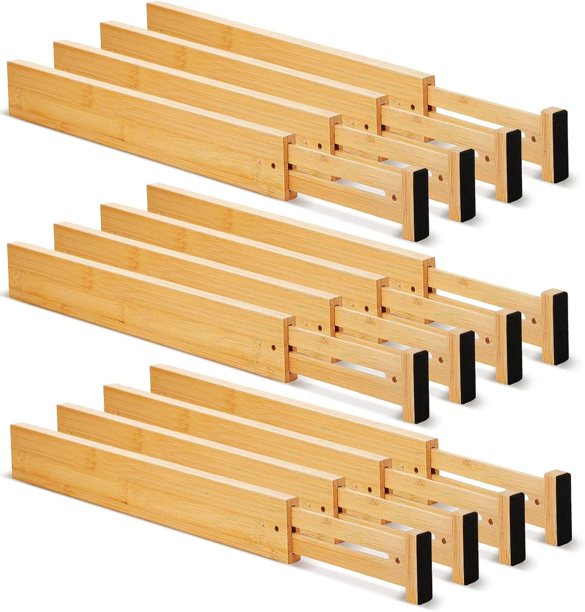 Sawysine 12 Pcs Bamboo Drawer Dividers Adjustable Drawer Organizers Spring Se...