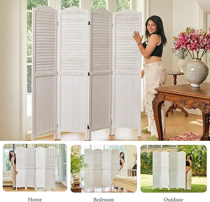 Room Dividers, 5.75Ft Individual Privacy Screens Foldable Wooden Louver & MDF - Image 6