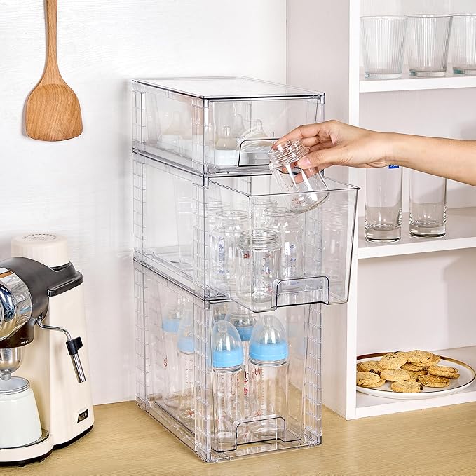 Vtopmart 3 Pack Clear Stackable Storage Drawers, Plastic Drawers - Image 6