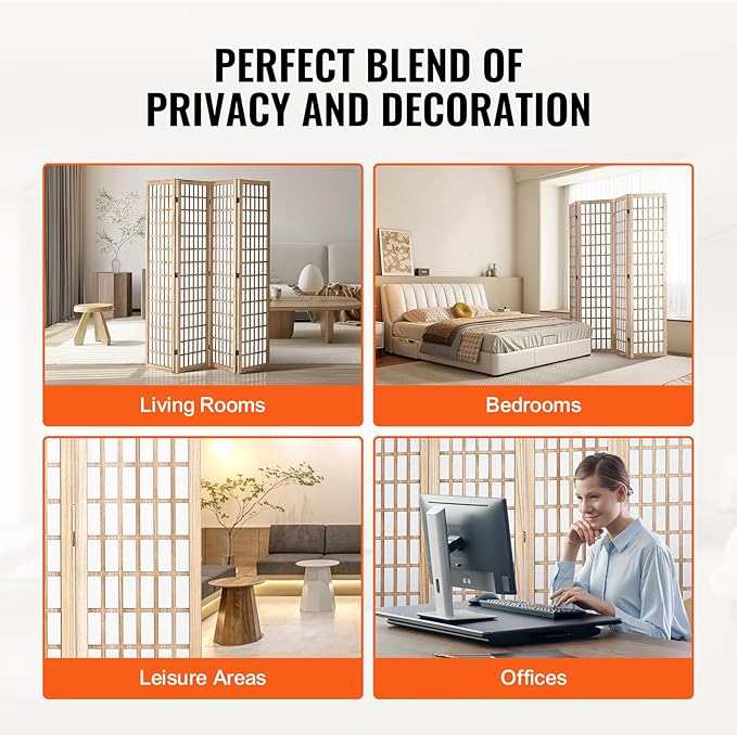 VEVOR Room Divider, 4 Panel Japanese Room Divider, Folding Privacy Screen Indoor - Image 7