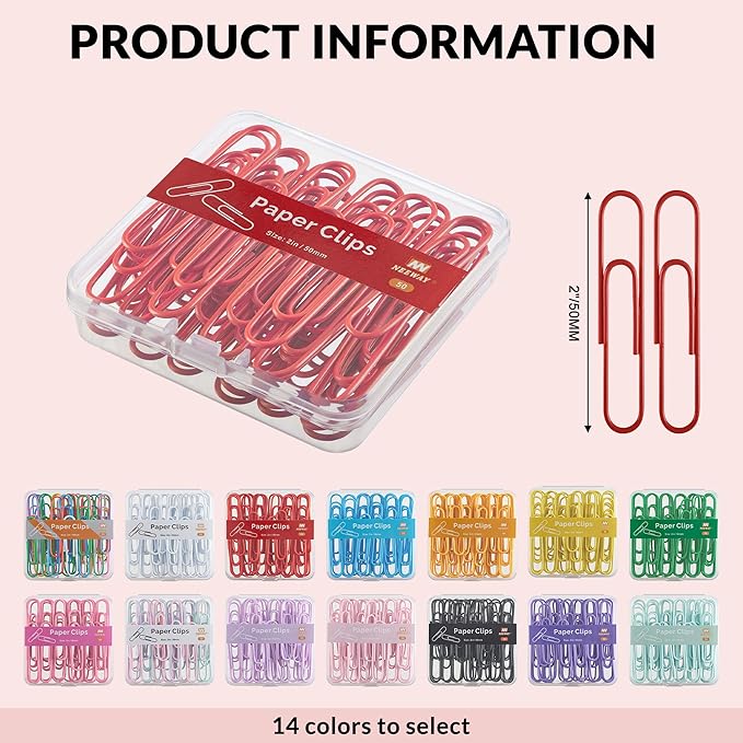 NEEWAY Colorful Large Paper Clips, 2 Inch Jumbo Paper Clips, 3 Pack of 50 - Image 2
