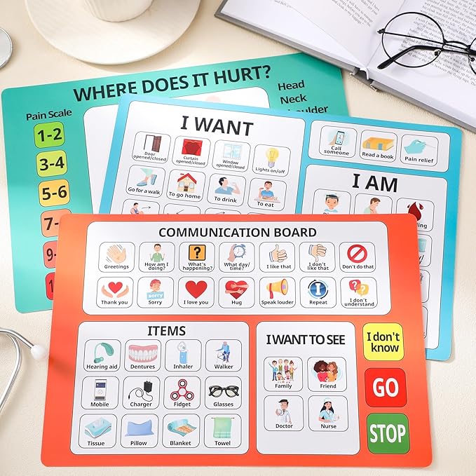 3 Pcs Communication Boards for Non Verbal Adults 11.81 x 8.27 Inches Colorful - Image 6