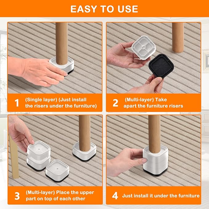 shouwuhho 4 Pack Furniture Risers Adjustable Bed Risers Heavy Duty Lifts Height - Image 6