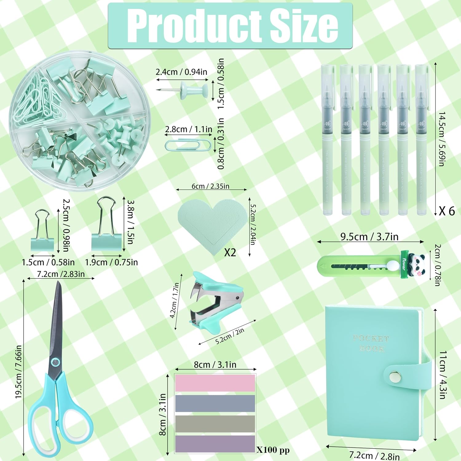 Green and Blue Desk Accessories, 26Pcs Office Supplies and Desk Organizers, with Tape Dispenser, Stapler, Staple Remover, Ect, Gift Box Packaging