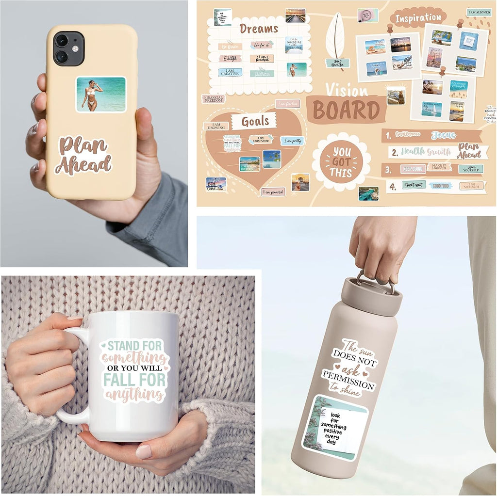 50PCS Aesthetic Motivational Stickers, Inspirational Self Growth Stickers for Women, Vinyl Decals for Planners Journals Vision Board Supplies Water Bottle Laptop