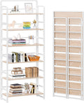 4NM No Assembly 6 Tiers Folding Bookshelf Storage Shelves Vintage Bookcase