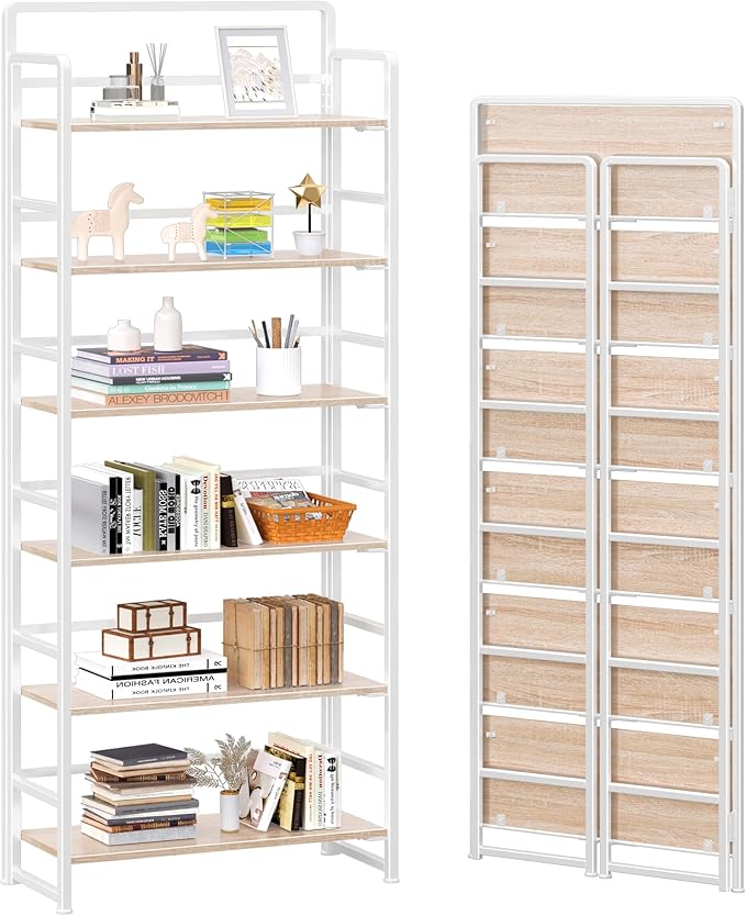 4NM No Assembly 6 Tiers Folding Bookshelf Storage Shelves Vintage Bookcase by 4NM