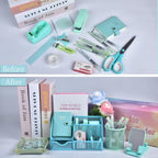 Green and Blue Desk Accessories, 26Pcs Office Supplies and Desk Organizers, with Tape Dispenser, Stapler, Staple Remover, Ect, Gift Box Packaging