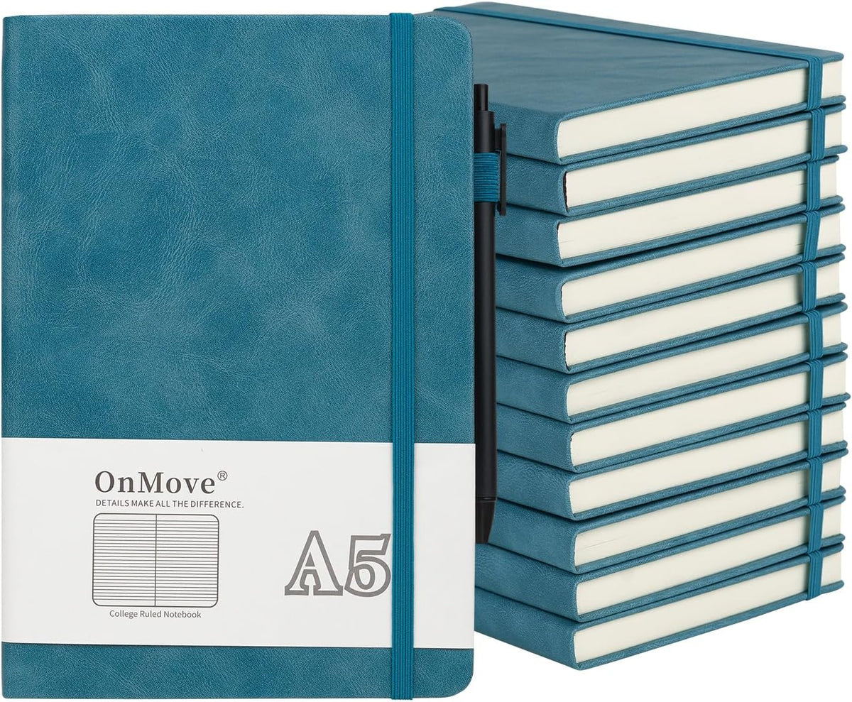 OnMove Notebooks Journal for Women Men 12 Pack Bulk Leather Hardcover