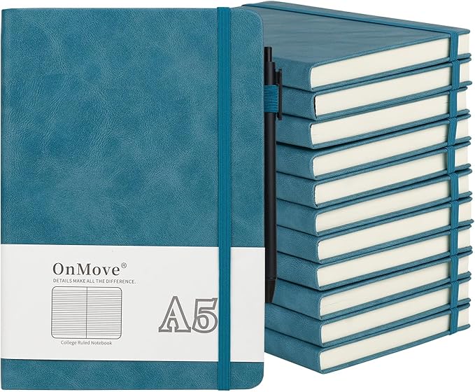 OnMove Notebooks Journal for Women Men 12 Pack Bulk Leather Hardcover by OnMove