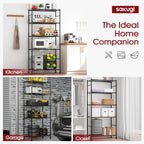 sakugi 2-pack 5-tier steel garage storage shelves, 33.5"x12.6"x72" on a desk or shelf