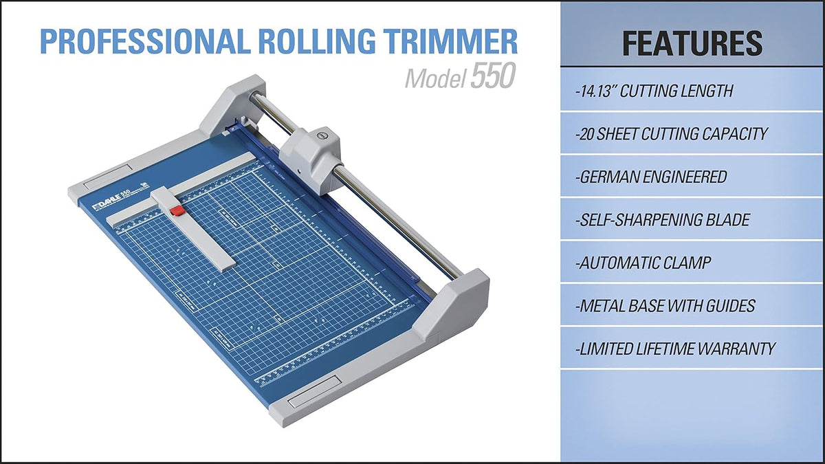 Dahle 550 Professional Rolling Trimmer, 14-1/8" Cut Length, 20 Sheet Cap...
