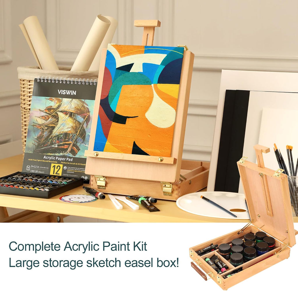 viswin 62 pcs acrylic paint set with easel, close-up detail