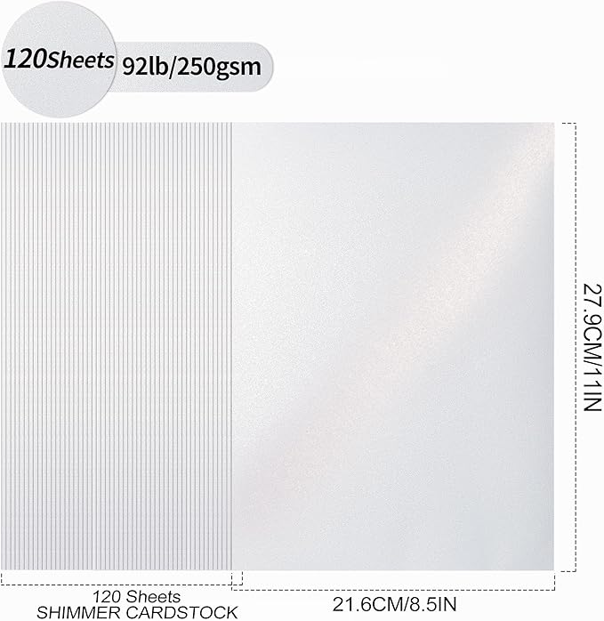 White Shimmer Cardstock Paper, 120 Sheets 250gsm/92Ib Pearlescent Paper - Image 2