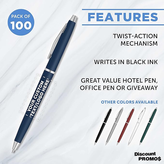DISCOUNT PROMOS Custom Langham Ballpoint Pens Set of 100, Personalized Bulk Pack - Image 2