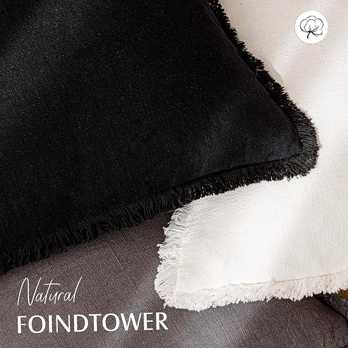 Foindtower Set of 2 Decorative Linen Fringe Throw Pillow Covers Cozy Boho - Image 4