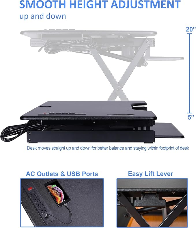 Rocelco 46" Height Adjustable Standing Desk Converter - Image 4