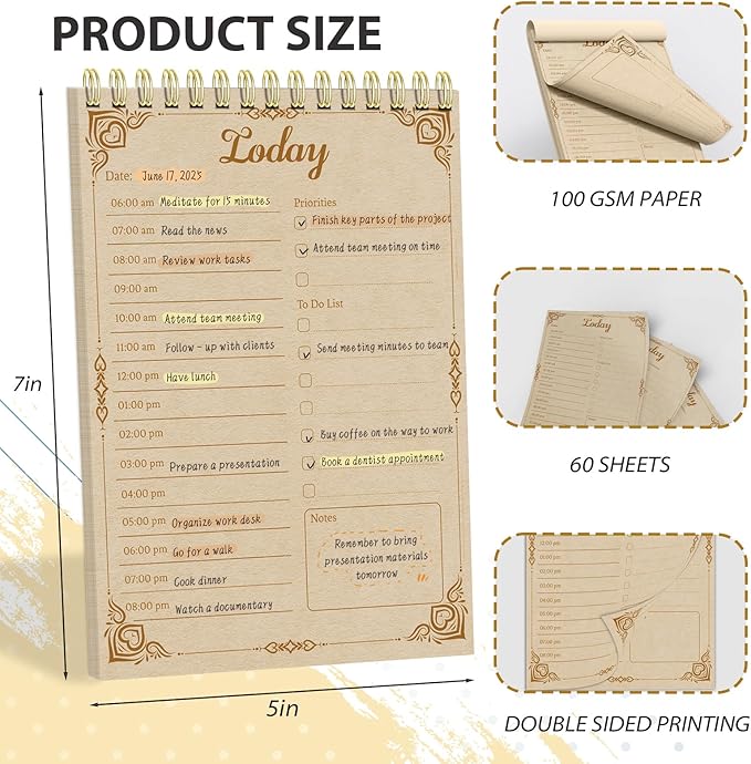 Tlenpo Daily To Do List Notebook 60 Sheets Vintage kraft paper, 5.1 x 7 In - Image 2