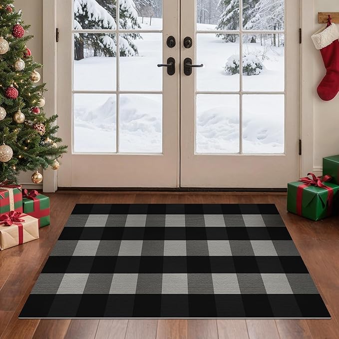 GENIMO Checkered Rug 3x5 Ft Black and White Outdoor Rug Buffalo Plaid Rugs Mat by GENIMO