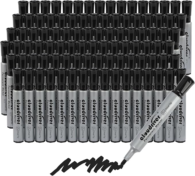 cloudriver Permanent Markers 96 Count, Chisel Tip, Premium Smear Proof Markers by cloudriver