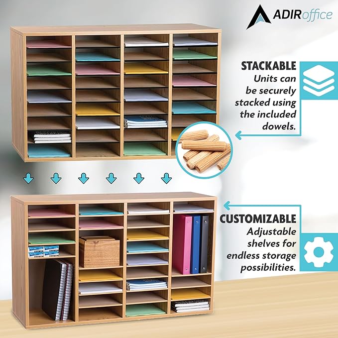 AdirOffice Wooden Adjustable Literature Organizer, 36 Compartment Office Mailbox - Image 4