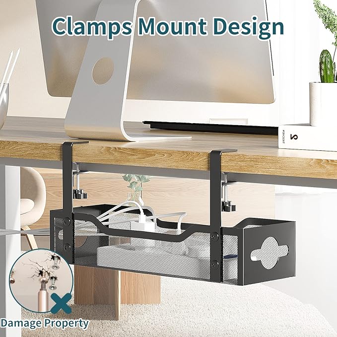 Under Desk Cable Management Tray No Drill, Metal Mesh Cable Management Under - Image 2