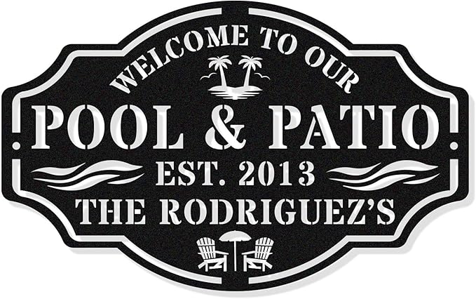Personalized Name Metal Pool Sign, Patio Signs by HYTSIGN