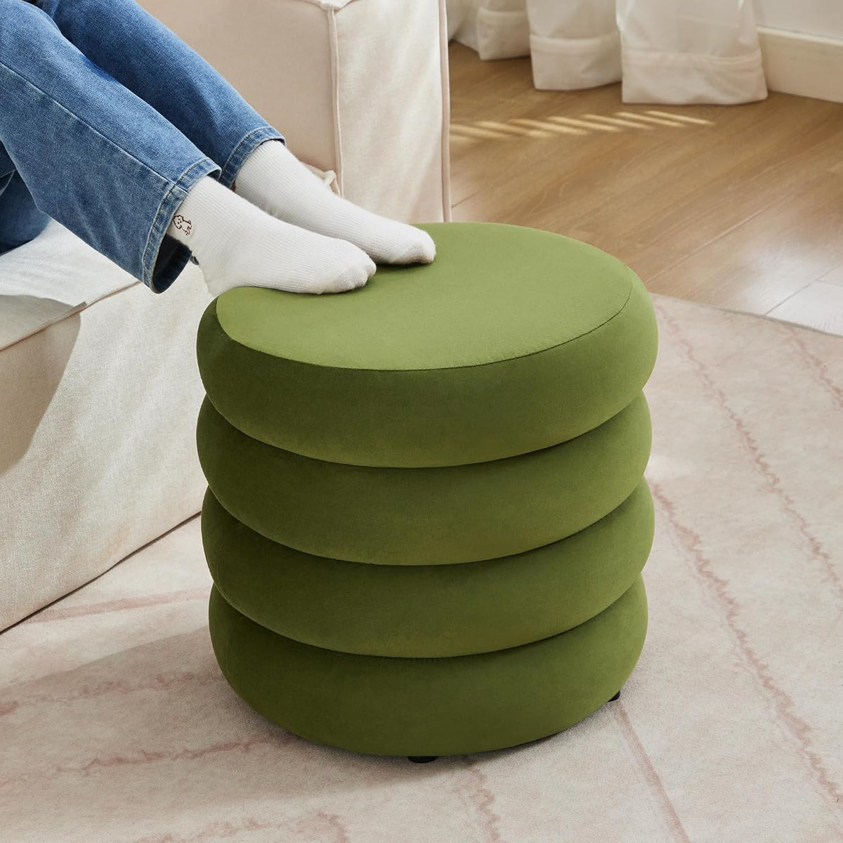 ONEVOG Round Storage Ottoman, 20" Small Ottomans Table with Removable Li...