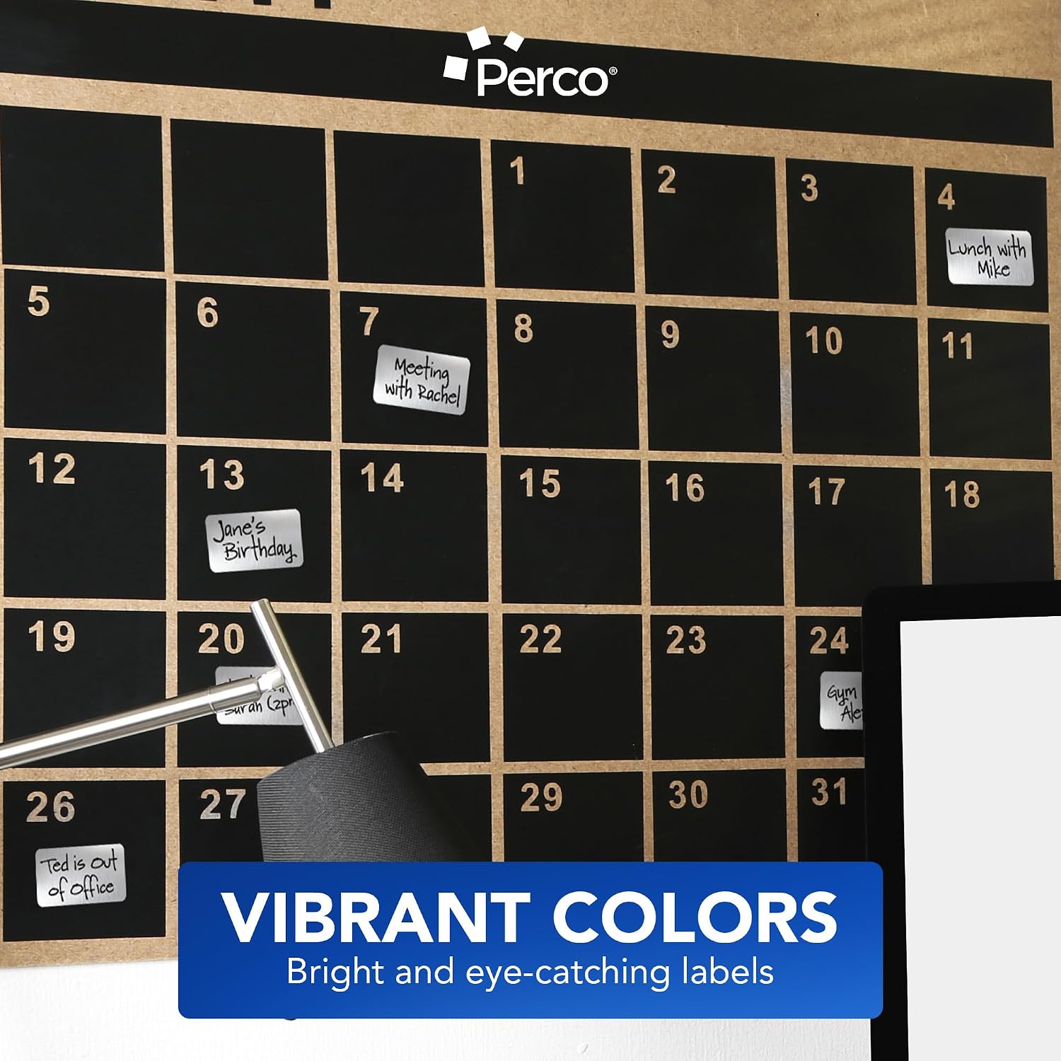 Perco Metallic Silver 1x2 Inch Sticker Labels with Perforation for Easy Tear-Off — 500 Stickers Per Roll — Strong Adhesion, Asset Tags, Tech Labels & Modern Identification — Made in USA
