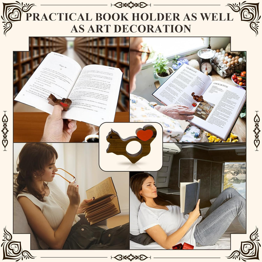 Cat Book Page Holder with Detachable Heart Gifts for Valentine's Day,Walnut Thumb Book Page Holders for Reading,Book Opener Holder Reading Accessories for Book Lovers with Gift Box (Large 0.94")