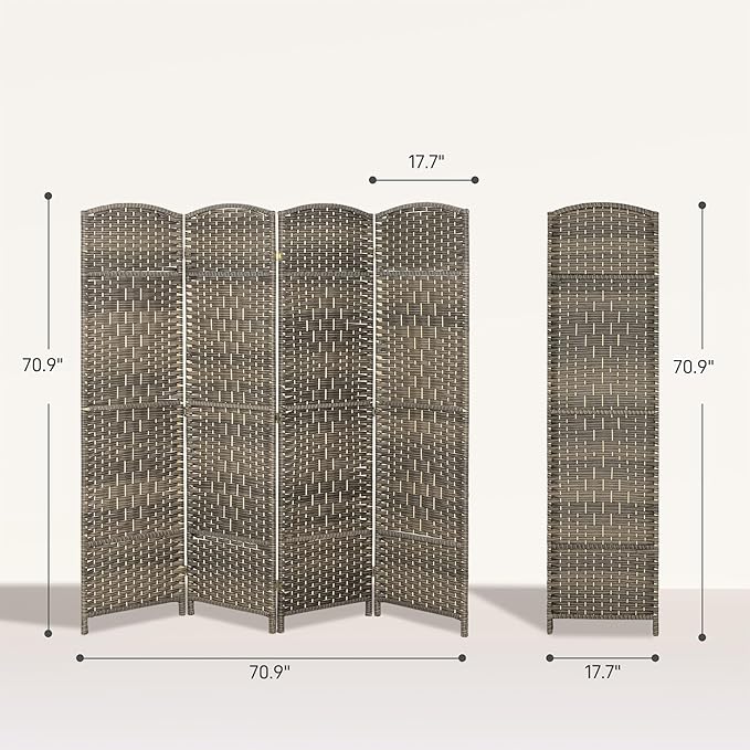HOMCOM 4 Panel Room Divider, Hand-Woven Freestanding Wall Partition - Image 7