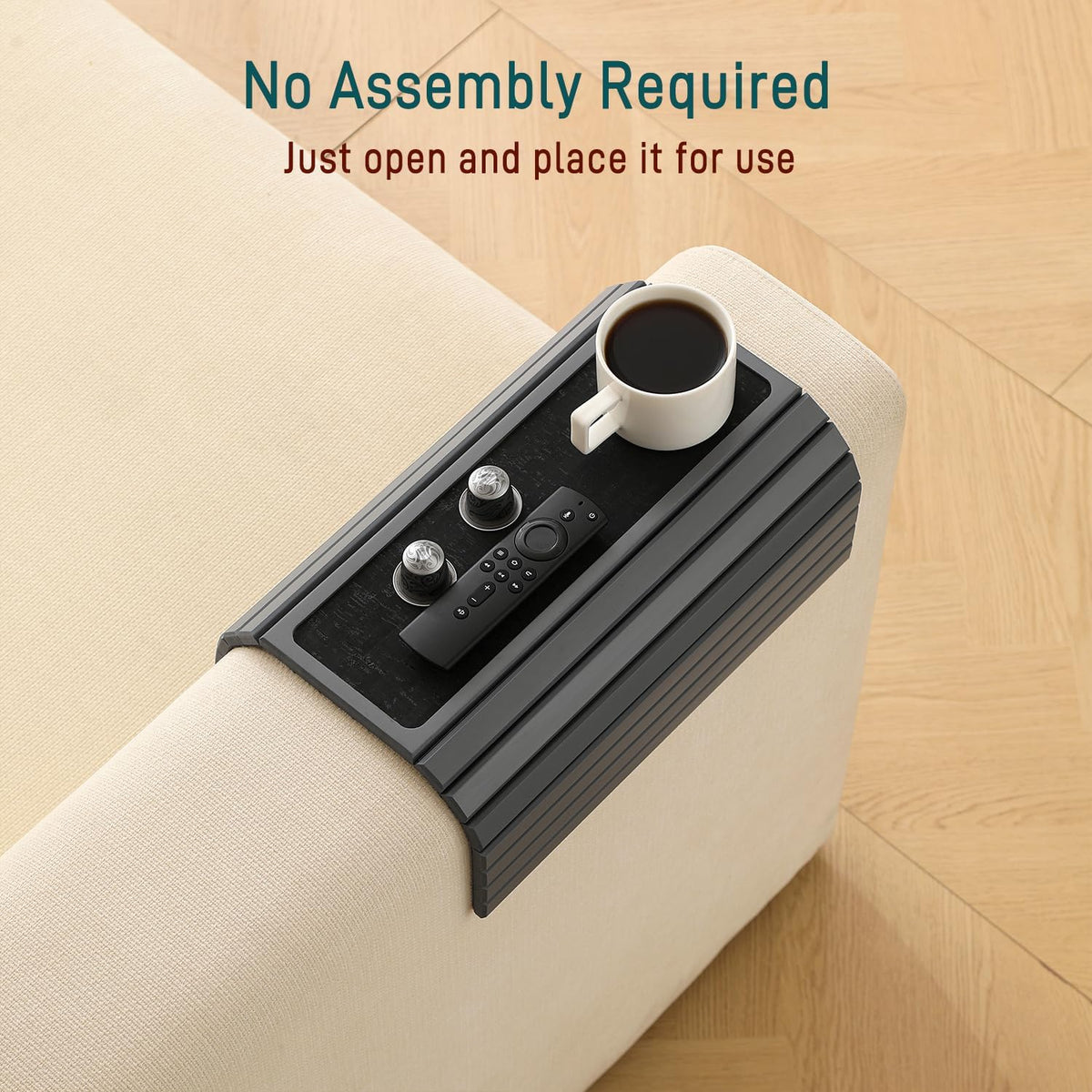 Bamboo Couch Arm Tray Table with Anti-Slip Cork Pad，Foldable Sofa Armrest Tra...