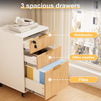 3 drawers fluted mobile file cabinet with lock, side view