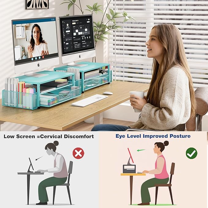 OPNICE Desk Organizers and Accessories, 2-Tier Computer Monitor Stand Riser - Image 5