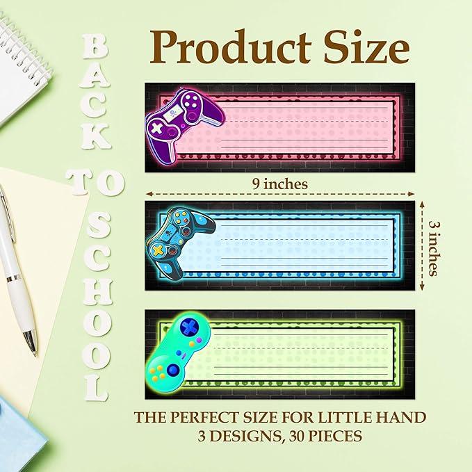 30 Name Tags for Classroom Cubbies, 3x9 in Video Game Name Plates for Desks - Image 2