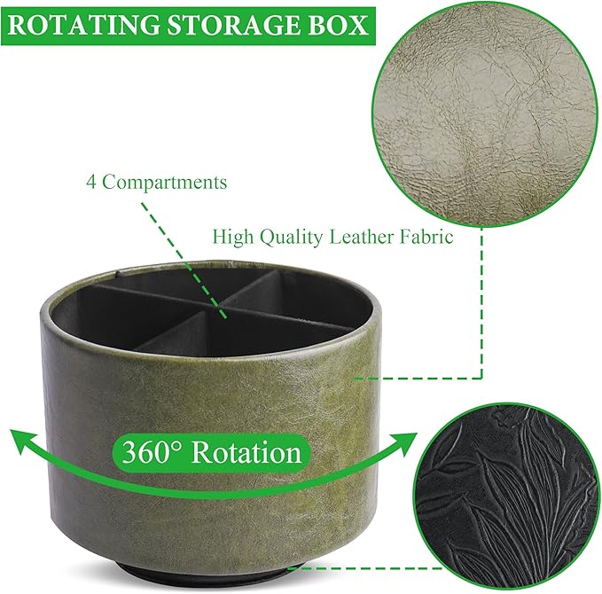Hennaja Round Leather Art Supply Organizer, Remote Control Holder, 360 Degree - Image 3