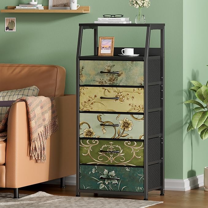 Furnulem Retro 5 Drawers Dresser, Tall Dressers - Image 6