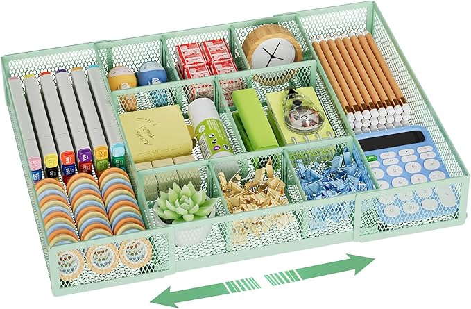 Marbrasse Expandable Desk Drawer Organizer, Mesh Drawer Organizer Tray by Marbrasse
