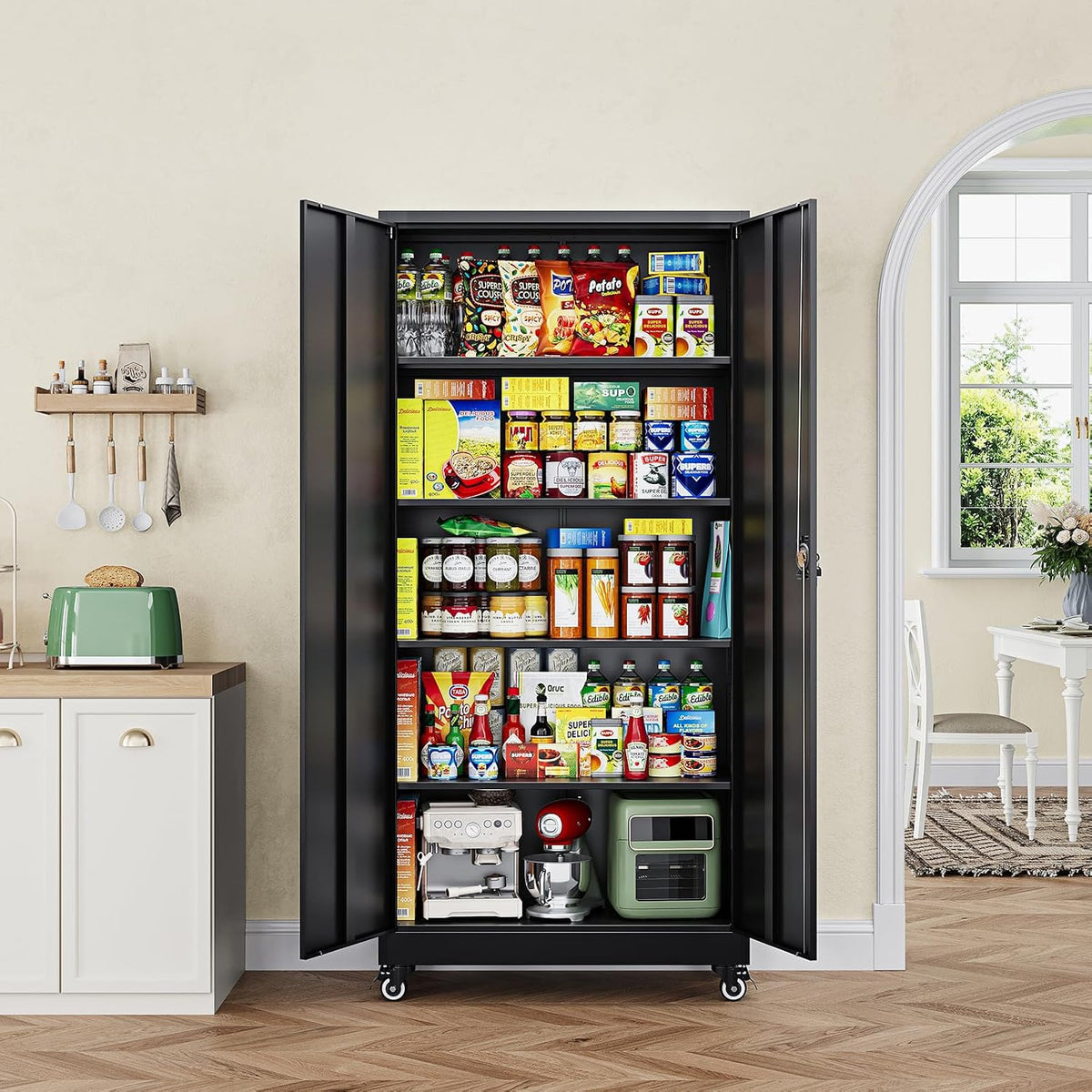 letaya metal garage storage cabinets with wheels,steel tool, front angle view