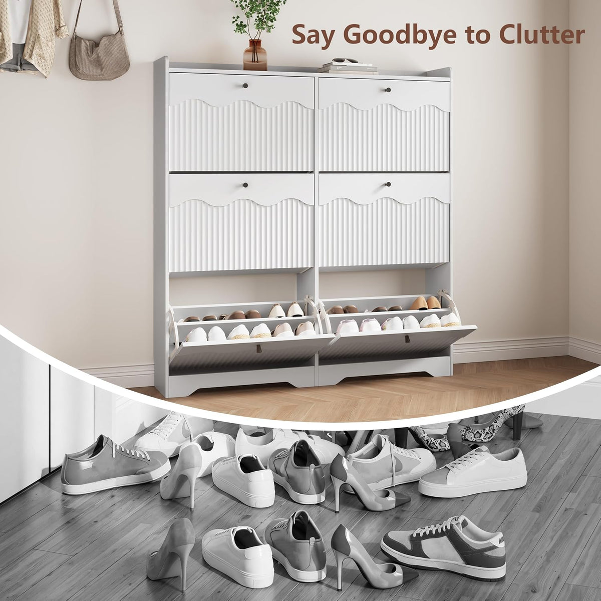 HUANLEGO Shoe Cabinet Storage for Entryway with 6 Flip Drawers, White
