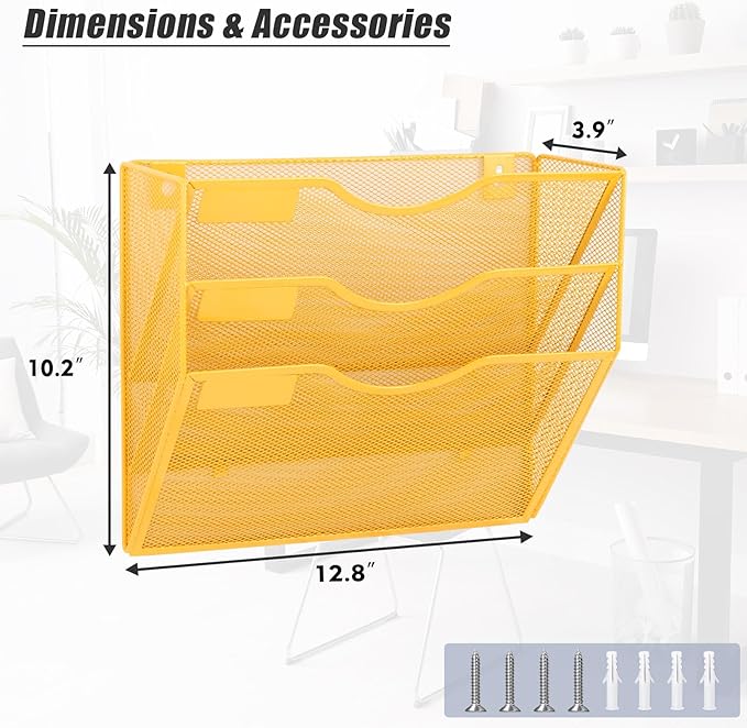 EASEPRES 3 Pocket Mesh Hanging Wall File Organizer, Wall Mounted Mail Paper - Image 2