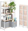 4NM No Assembly Folding Bookshelf Storage Shelves 4 Tiers Vintage Bookcase by 4NM