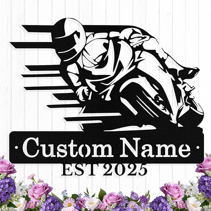 Personalized Motorcycle Metal Sign Custom Biker Name Sign Dirt Bike Wall Decor by HengMeiZiK