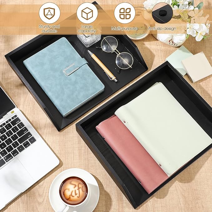 Beeveer 2 Pcs Wooden Letter Trays Wood Letter-Size Desk Organizer Heavy Duty 2 - Image 4