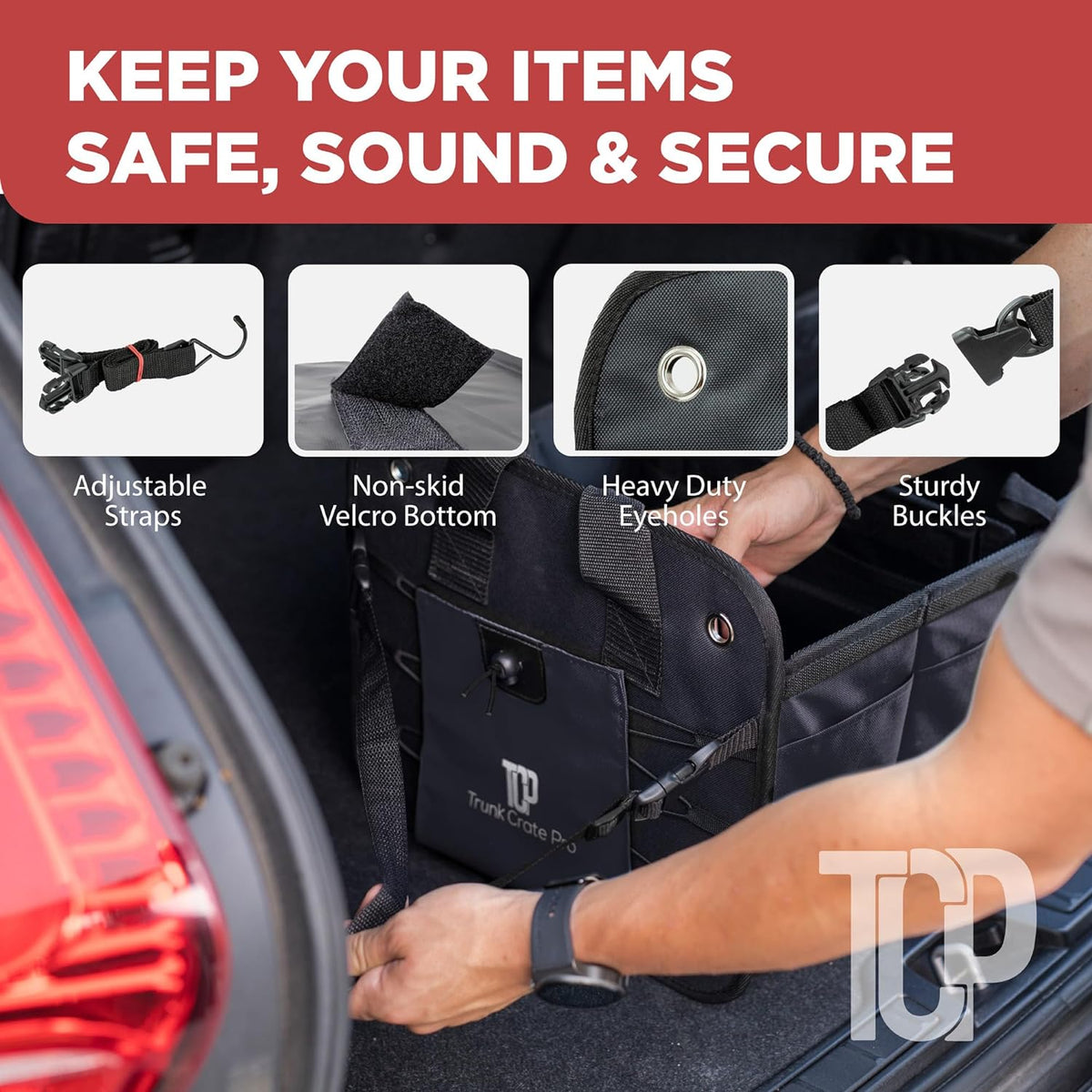 Car Trunk Organizer for SUV & Truck Cargo Storage, Large, Black