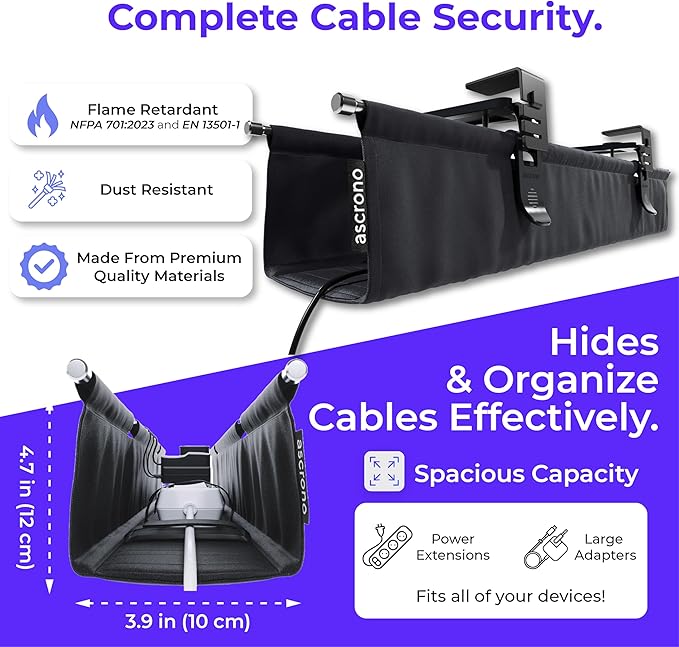 Ascrono Original No Drill Under Desk Cable Management Tray 27.3" - Image 6
