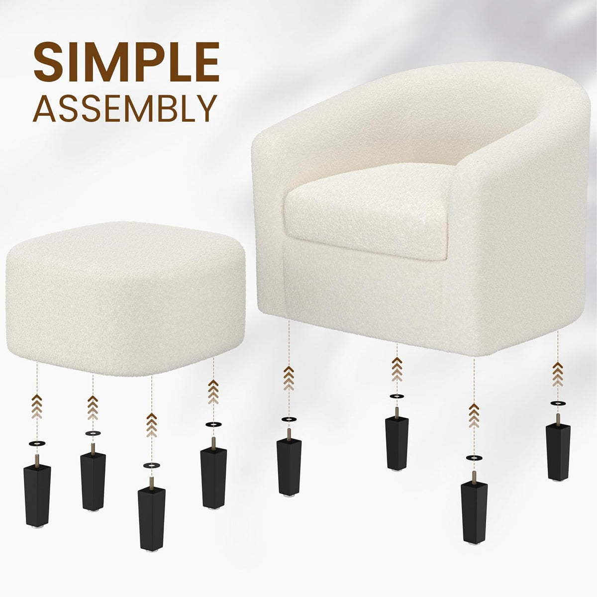 Yaheetech Accent Chairs with Ottoman Set of 2, Boucle Fabric, Ivory