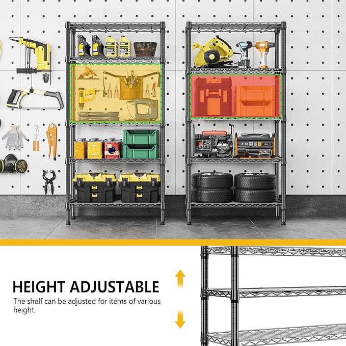 M MZG 1250 lbs 5 Tier Shelf Metal Storage Shelves Shelving Wire Rack Heavy Duty - Image 6