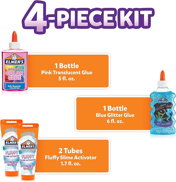 Elmer’s Fluffy Slime Kit, Includes Translucent Color Glue, Glitter Glue - Image 2