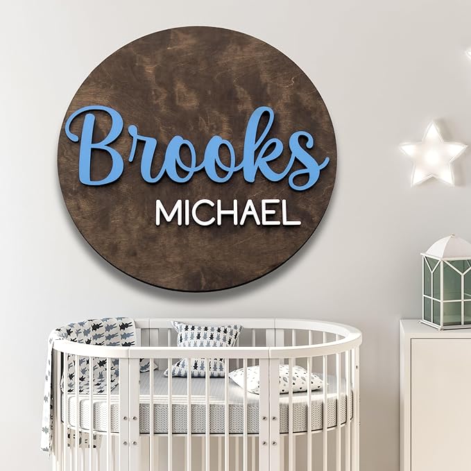 Custom Round Nusery Name Sign, Personalized 3D Baby Name Announcement Sign - Image 4